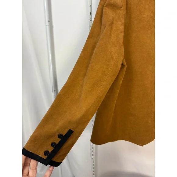 Vintage Abe Schrader Suede Feel Blazer Jacket Women's Size 14 Brown Black Trim - Picture 9 of 10